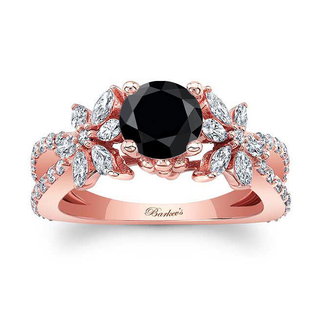 Rose Gold Black And White Diamond Flower Ring