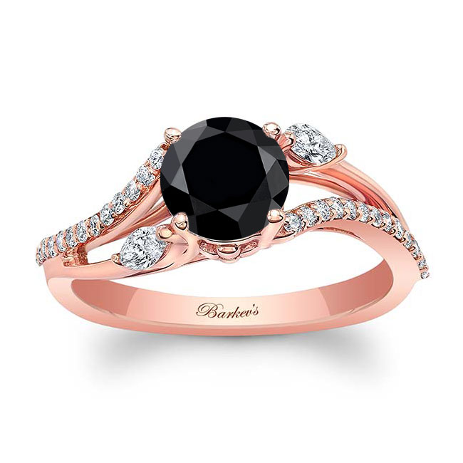 Rose Gold Curved Split Shank Black And White Diamond Ring