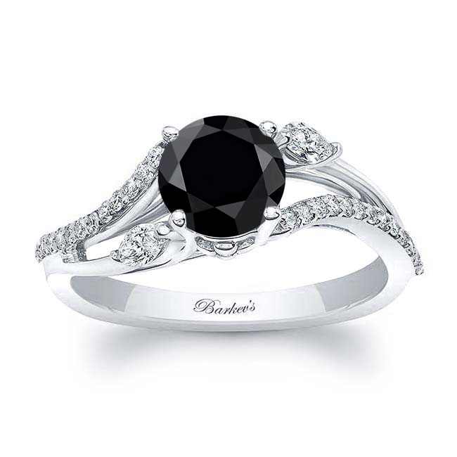 White Gold Curved Split Shank Black And White Diamond Ring