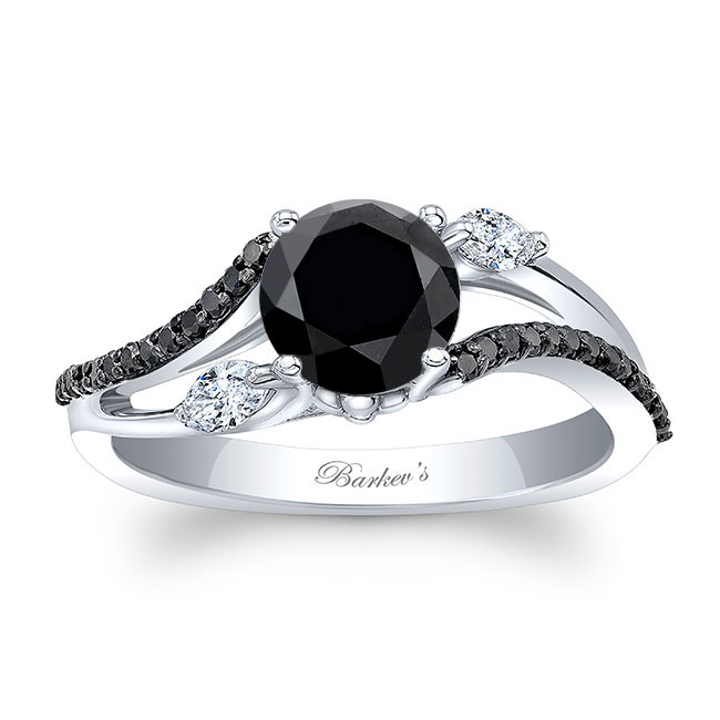 Curved Split Shank Black Diamond Ring