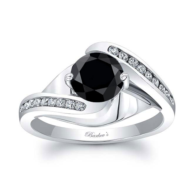 White Gold Split Shank Cathedral Black And White Diamond Engagement Ring