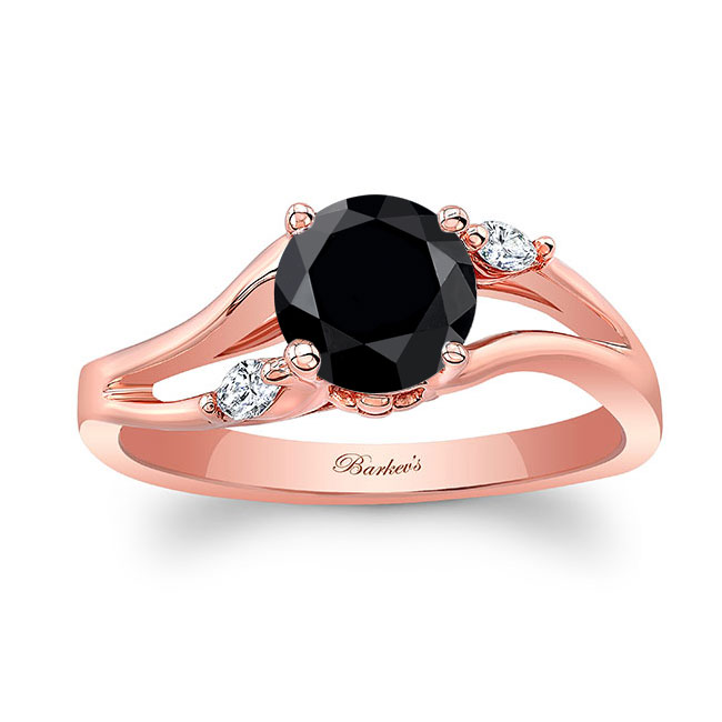 Rose Gold V Shaped Black And White Diamond Ring