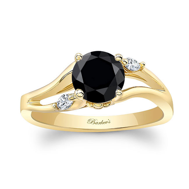 Yellow Gold V Shaped Black And White Diamond Ring