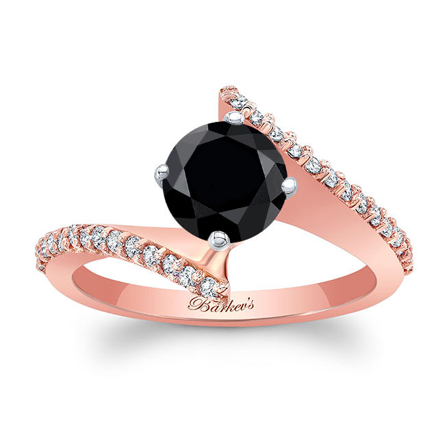 Rose Gold Modern Bypass Black And White Diamond Engagement Ring