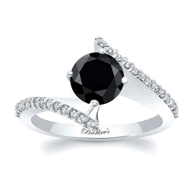 White Gold Modern Bypass Black And White Diamond Engagement Ring