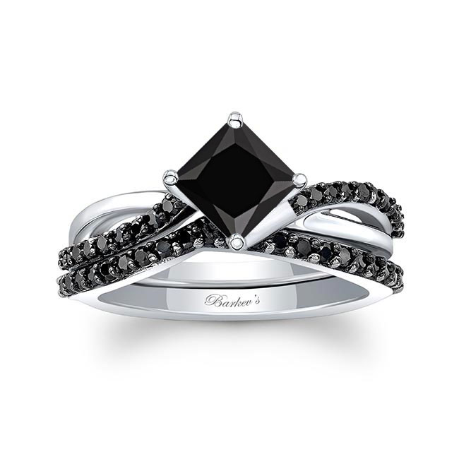 Princess Cut Black Diamond Twist Bridal Set