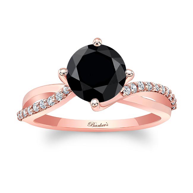 Rose Gold 2 Carat Twisted Black And White Diamond Engagement Ring