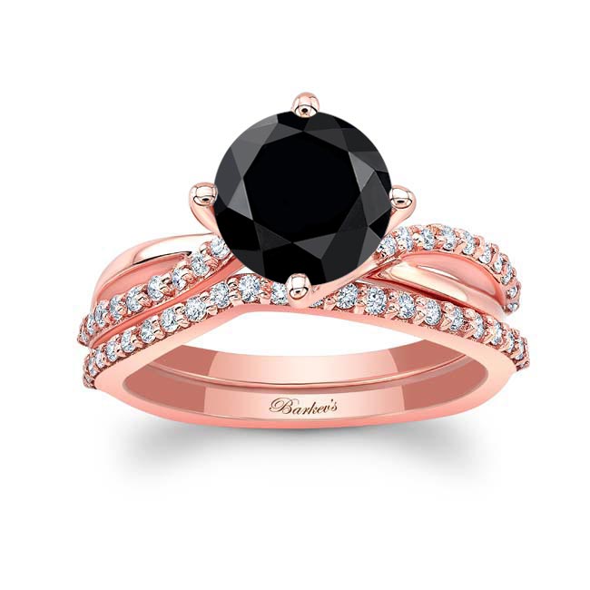 Rose Gold 2 Carat Twisted Black And White Diamond Bridal Set