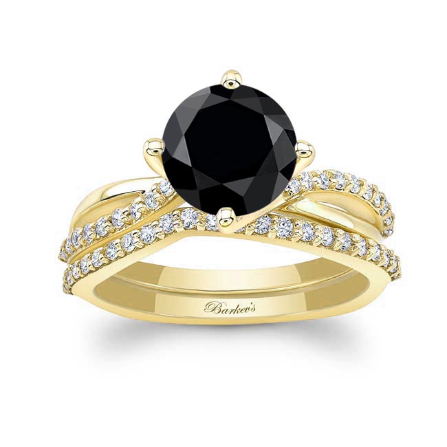 Yellow Gold 2 Carat Twisted Black And White Diamond Bridal Set