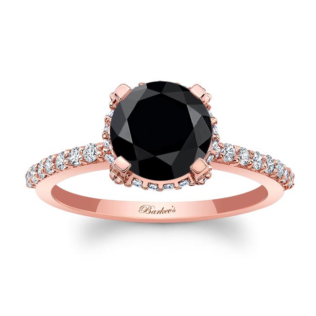 Rose Gold Black And White Diamond Hidden Halo Ring