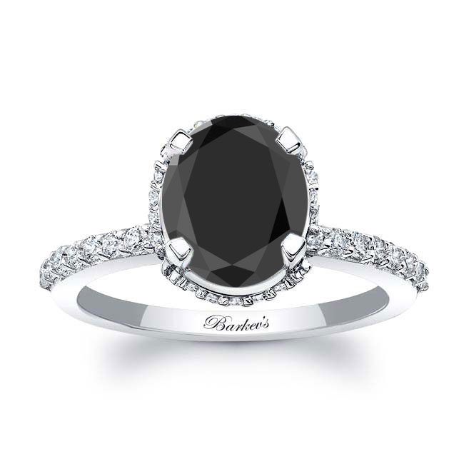 Hidden Halo Oval Black And White Diamond Engagement Ring