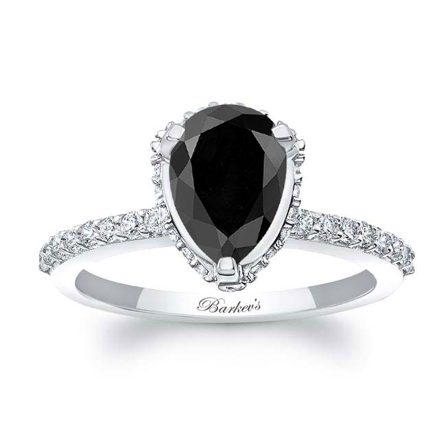 Teardrop Black And White Diamond Engagement Ring