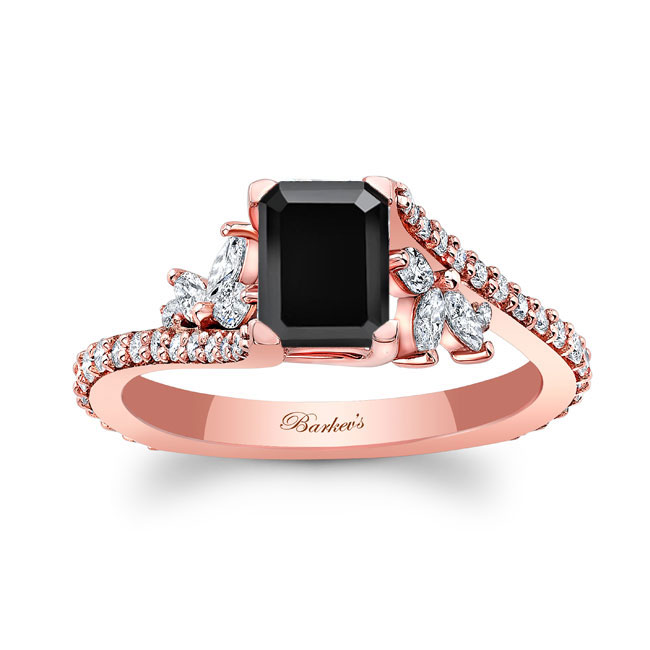 Rose Gold 1 Carat Emerald Cut Black And White Diamond Ring