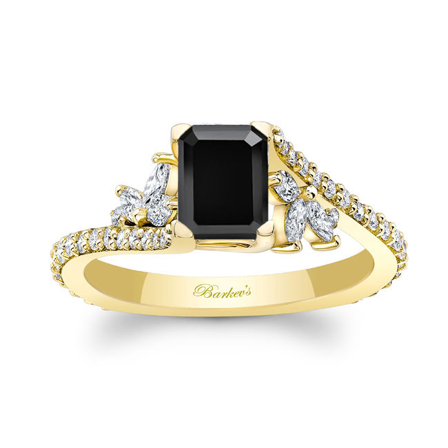 Yellow Gold 1 Carat Emerald Cut Black And White Diamond Ring