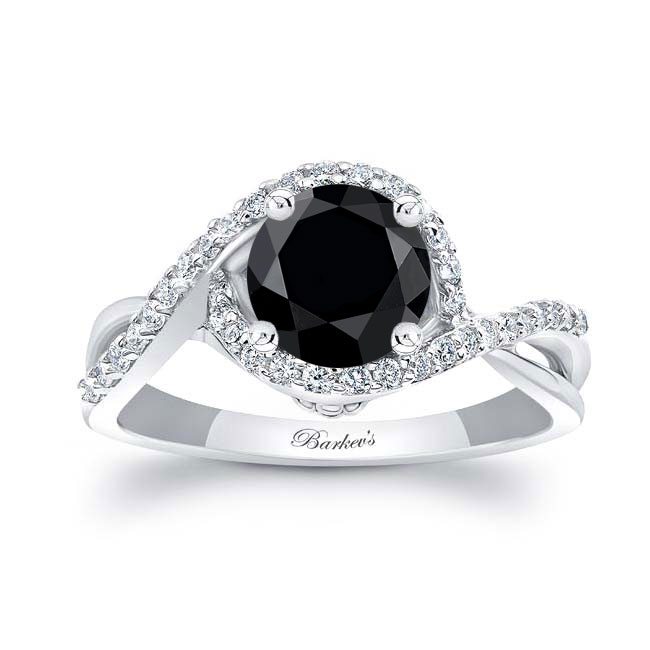 Twisted Halo Black And White Diamond Engagement Ring