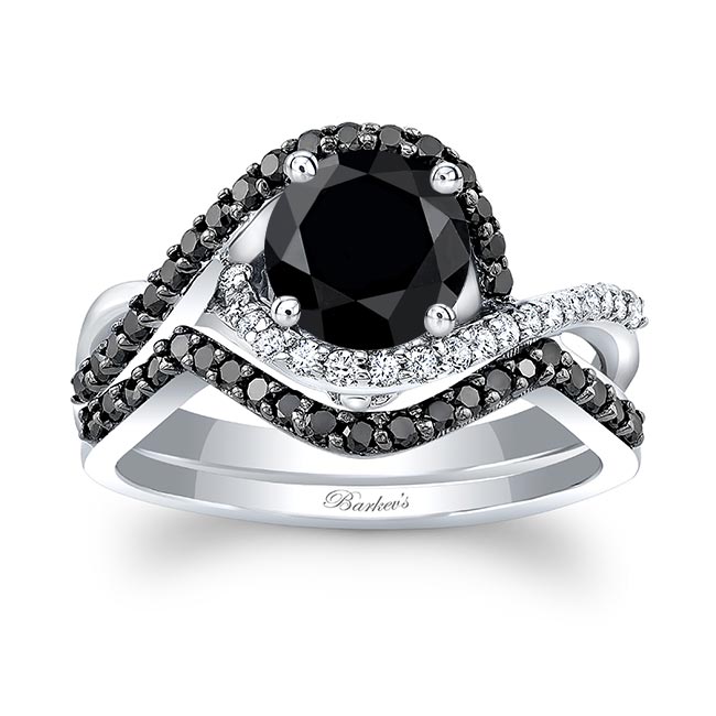 Twisted Halo Black Diamond Wedding Set