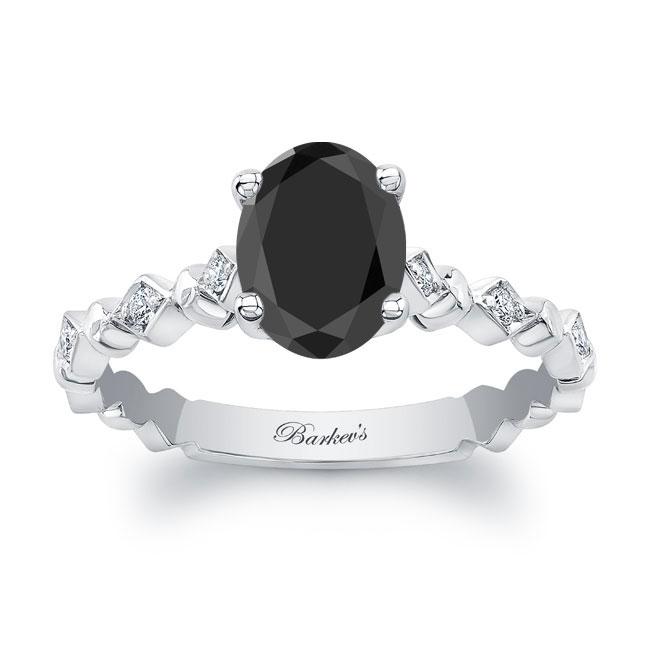 Art Deco Oval Black And White Diamond Engagement Ring