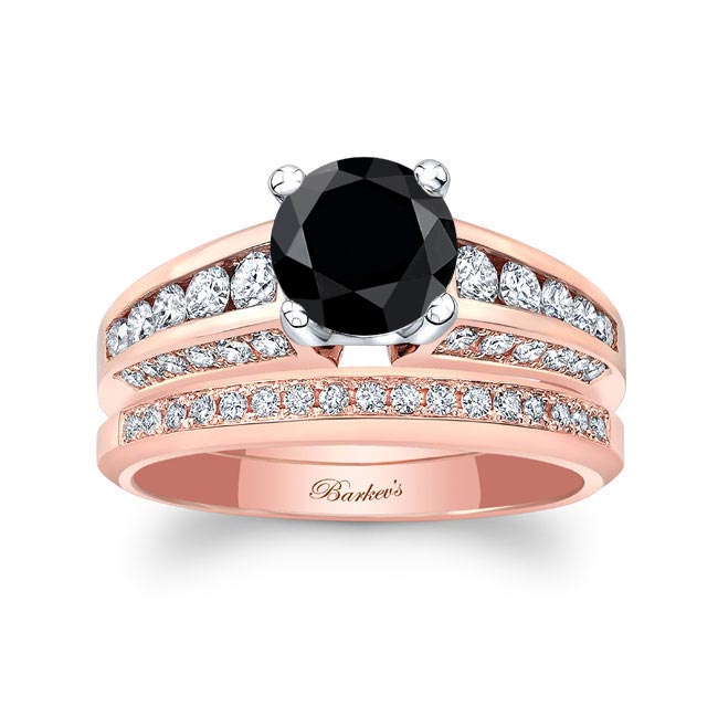 Rose Gold Black And White Diamond Channel Set Wedding Ring Set