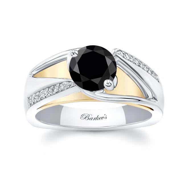 White Yellow Gold Pave Black And White Diamond Ring