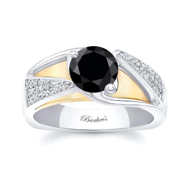 White Yellow Gold 3 Row Black And White Diamond Ring