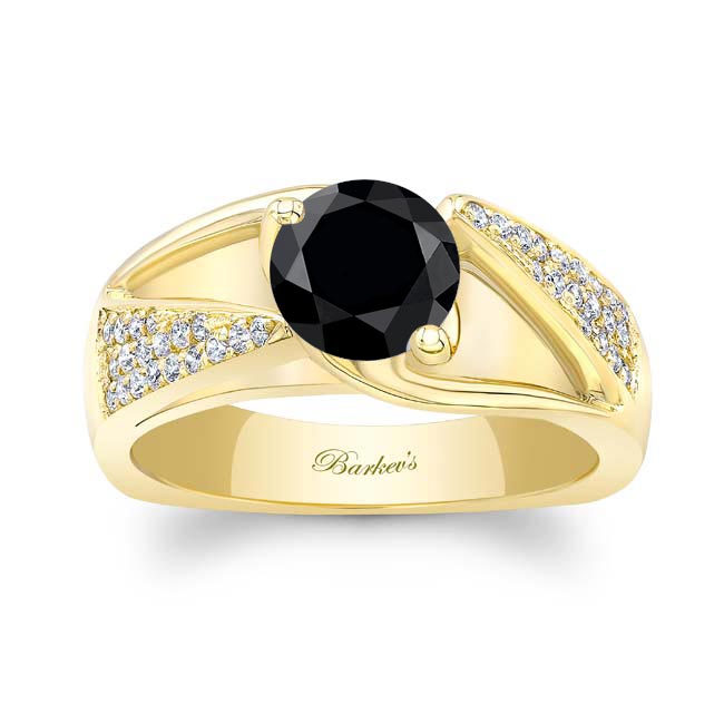 Yellow Gold 3 Row Black And White Diamond Ring