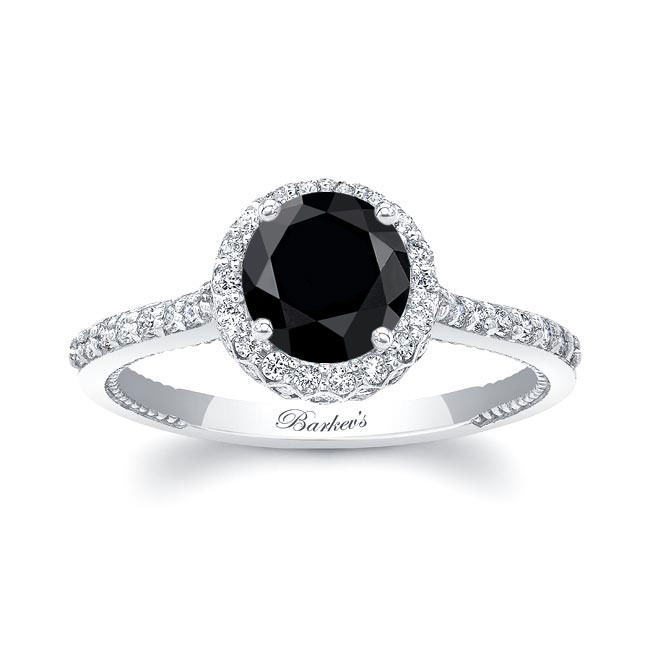 Round Halo Black And White Diamond Ring