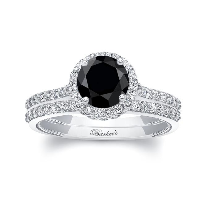 Round Halo Black And White Diamond Wedding Set