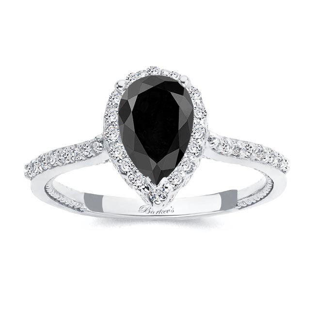 Eva Pear Shaped Black And White Diamond Halo Ring