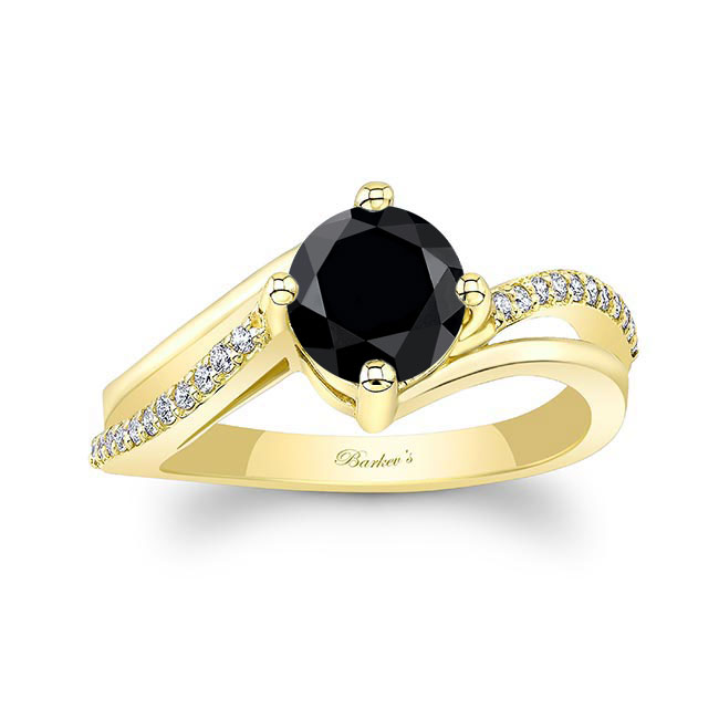 Yellow Gold Black And White Diamond Split Shank Engagement Ring