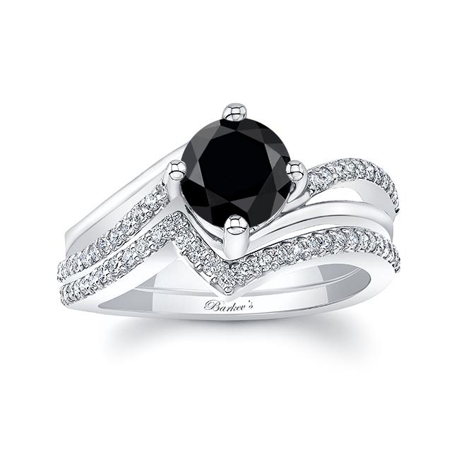 Black And White Diamond Split Shank Wedding Set