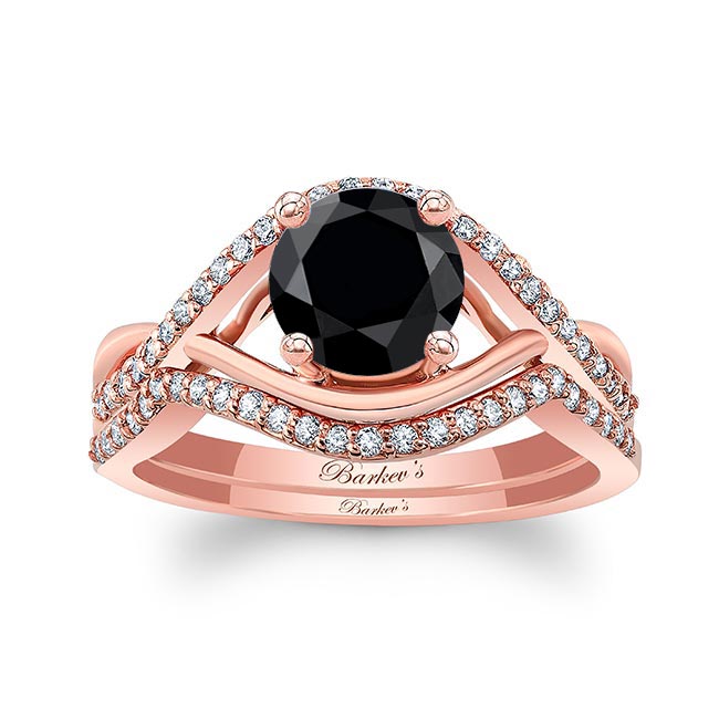 Rose Gold Black And White Diamond Criss Cross Ring Set