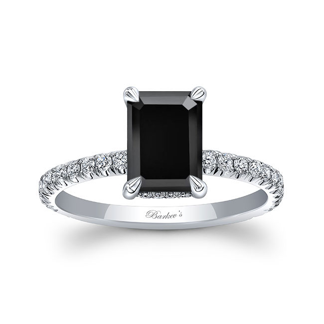 White Gold Ella Emerald Cut Black And White Diamond Engagement Ring