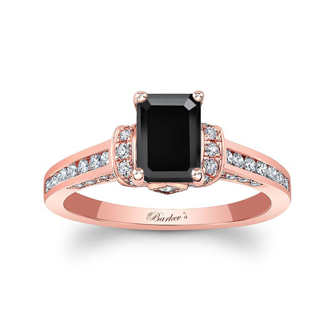 Rose Gold Emerald Cut Black And White Diamond Ring