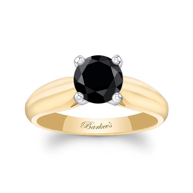 Yellow Gold 1 Carat Black Diamond Solitaire Engagement Ring