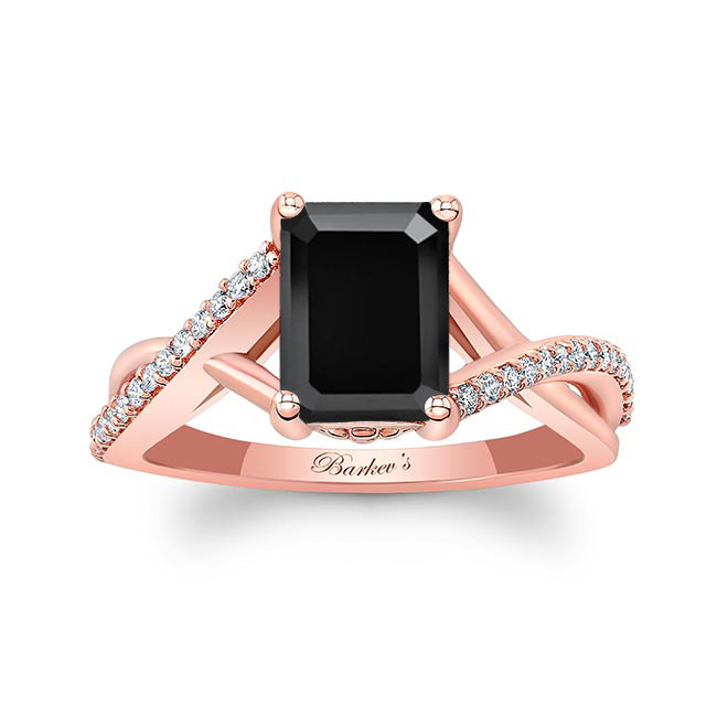 Rose Gold 2 Carat Emerald Cut Black And White Diamond Ring