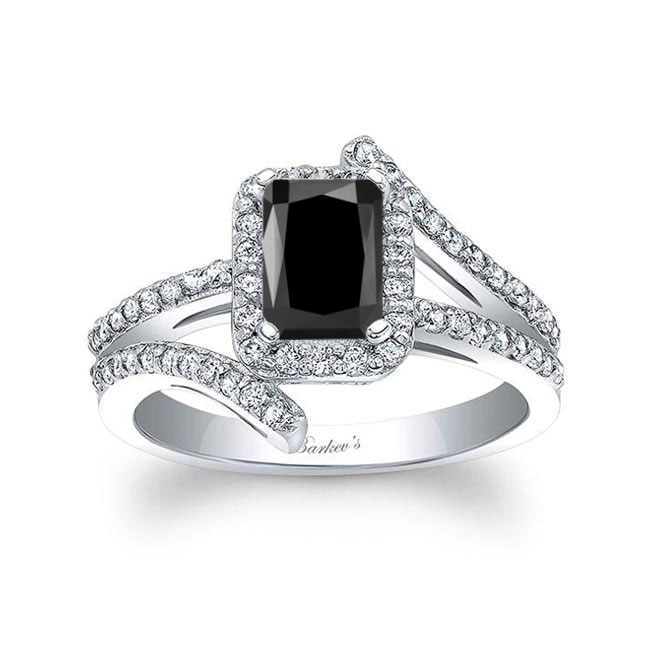 Radiant Cut Black And White Diamond Halo Engagement Ring