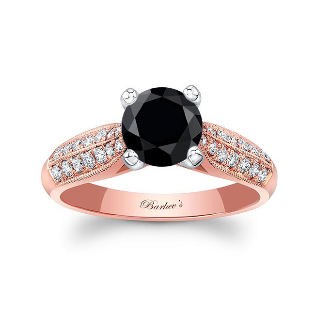 Rose Gold 2 Row Black And White Diamond Ring