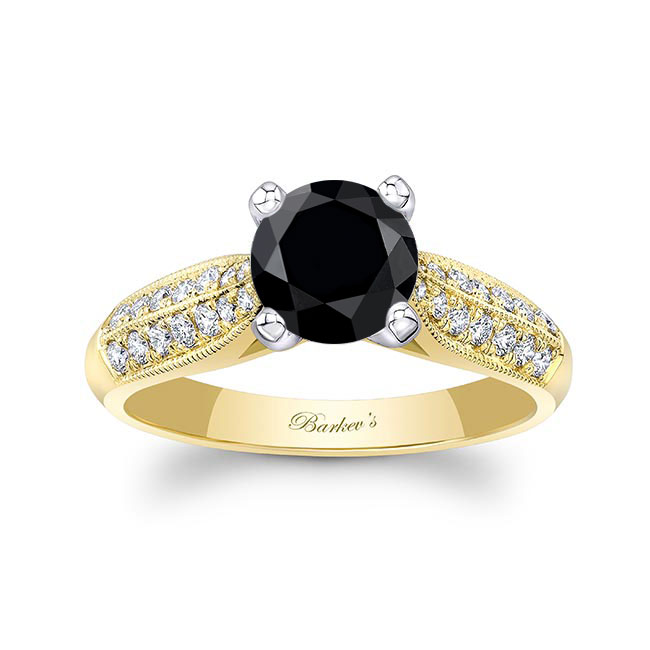 Yellow Gold 2 Row Black And White Diamond Ring