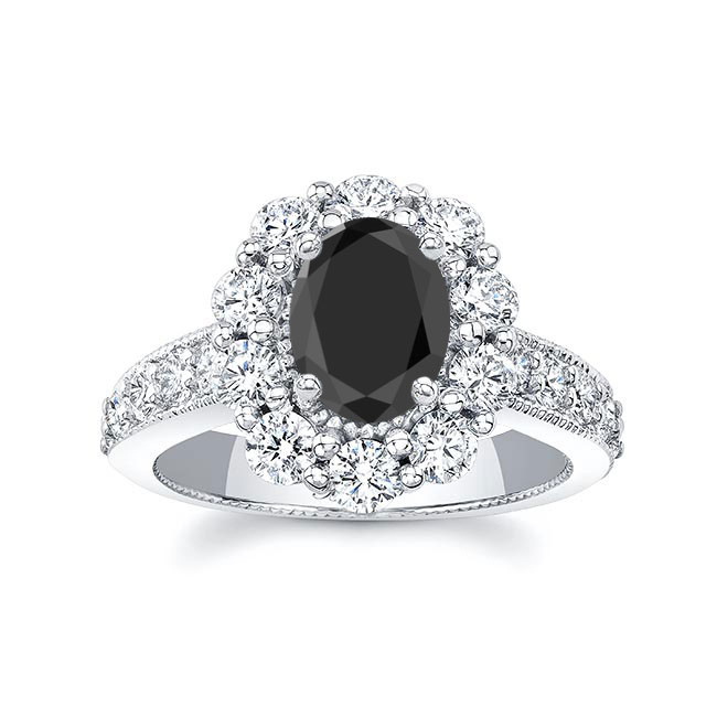 White Gold Oval Halo Black And White Diamond Ring