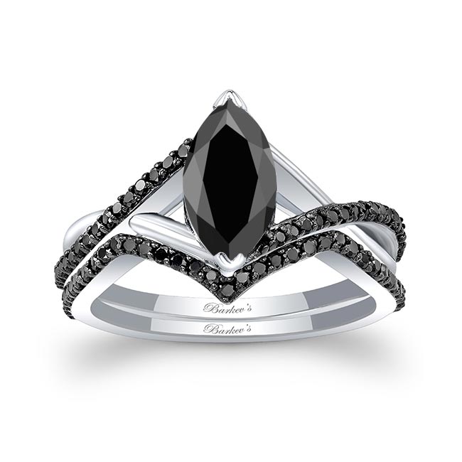 1 Carat Marquise Black Diamond Ring Set