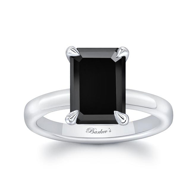 Lori Emerald Cut Black Diamond Solitaire Engagement Ring