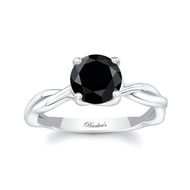 White Gold Black Diamond Twist Solitaire Engagement Ring