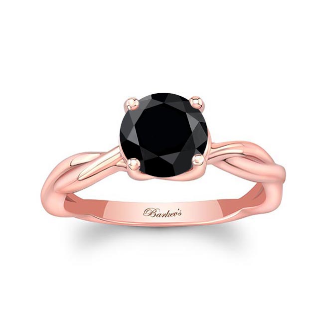 Rose Gold Black Diamond Twist Solitaire Engagement Ring