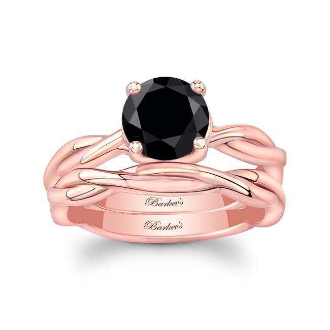 Rose Gold Black Diamond Twist Solitaire Bridal Set