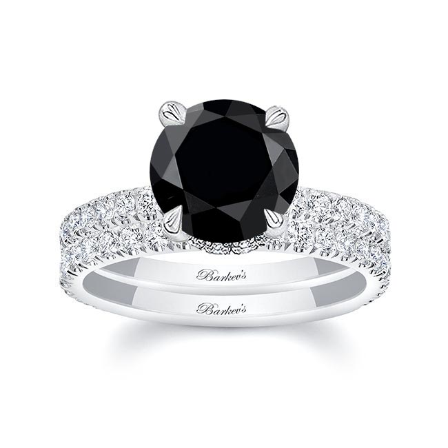 3 Carat Black And White Diamond Halo Wedding Set