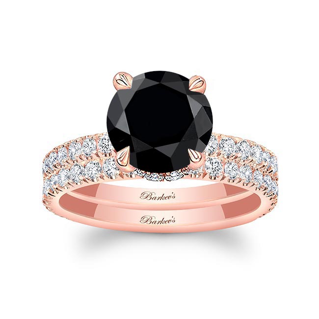 Rose Gold 3 Carat Black And White Diamond Halo Wedding Set