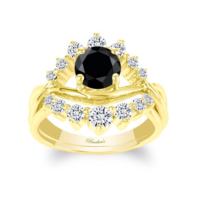 Yellow Gold Black And White Diamond Unique Wedding Set