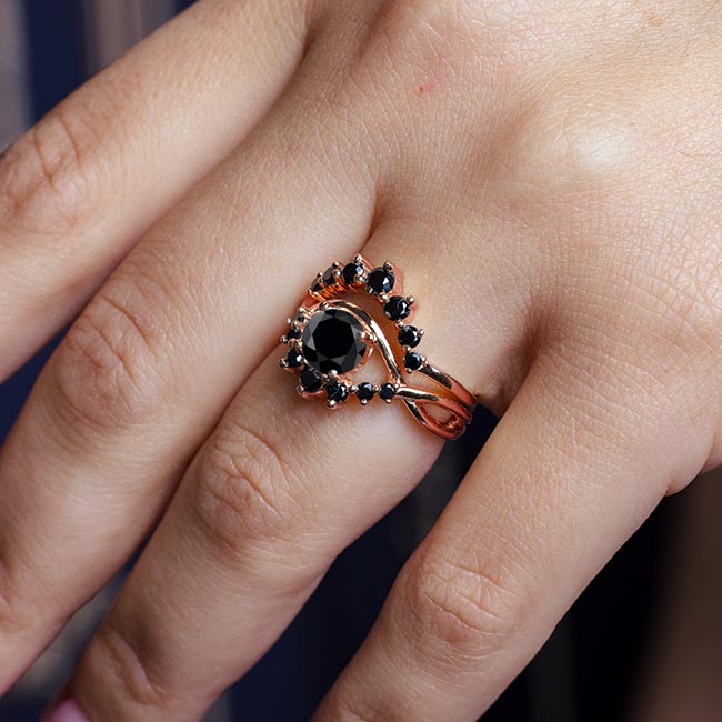 Rose Gold Black Diamond Unique Wedding Set Image 4