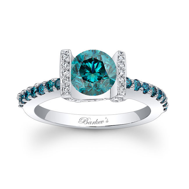 Platinum Vintage Pave Blue Diamond Ring