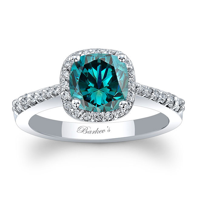 1 Carat Cushion Cut Halo Blue And White Diamond Ring